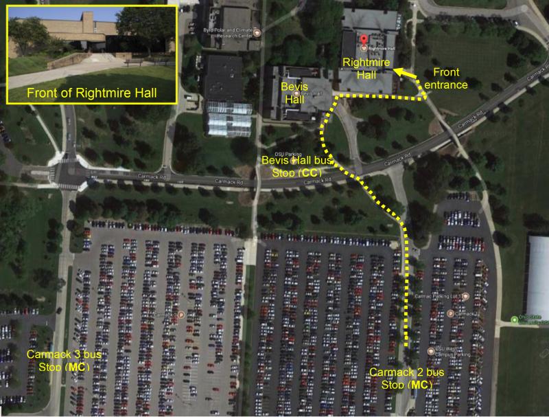 CABS bus stops close to Rightmire Hall 2023