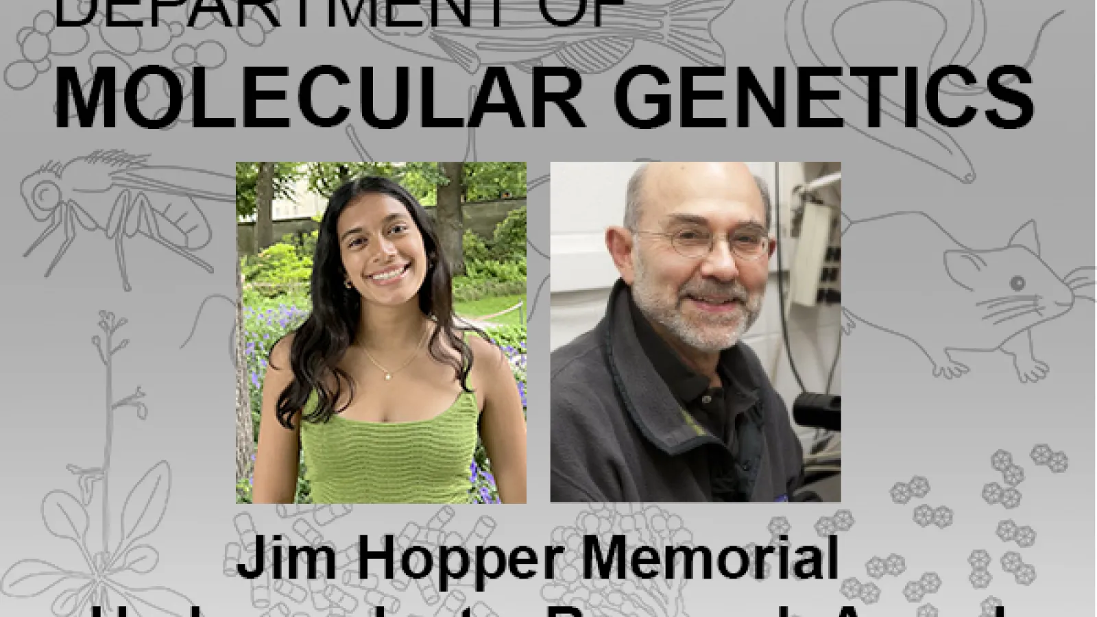 Announcement of hopper award with headshots of Kavya Kudlakar and Jim Hopper