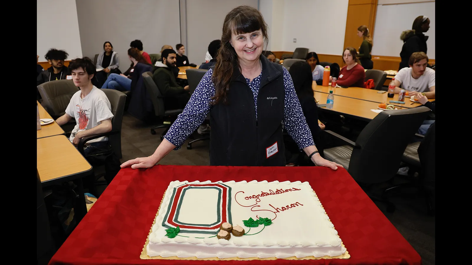 Sharon and her celebratory cake