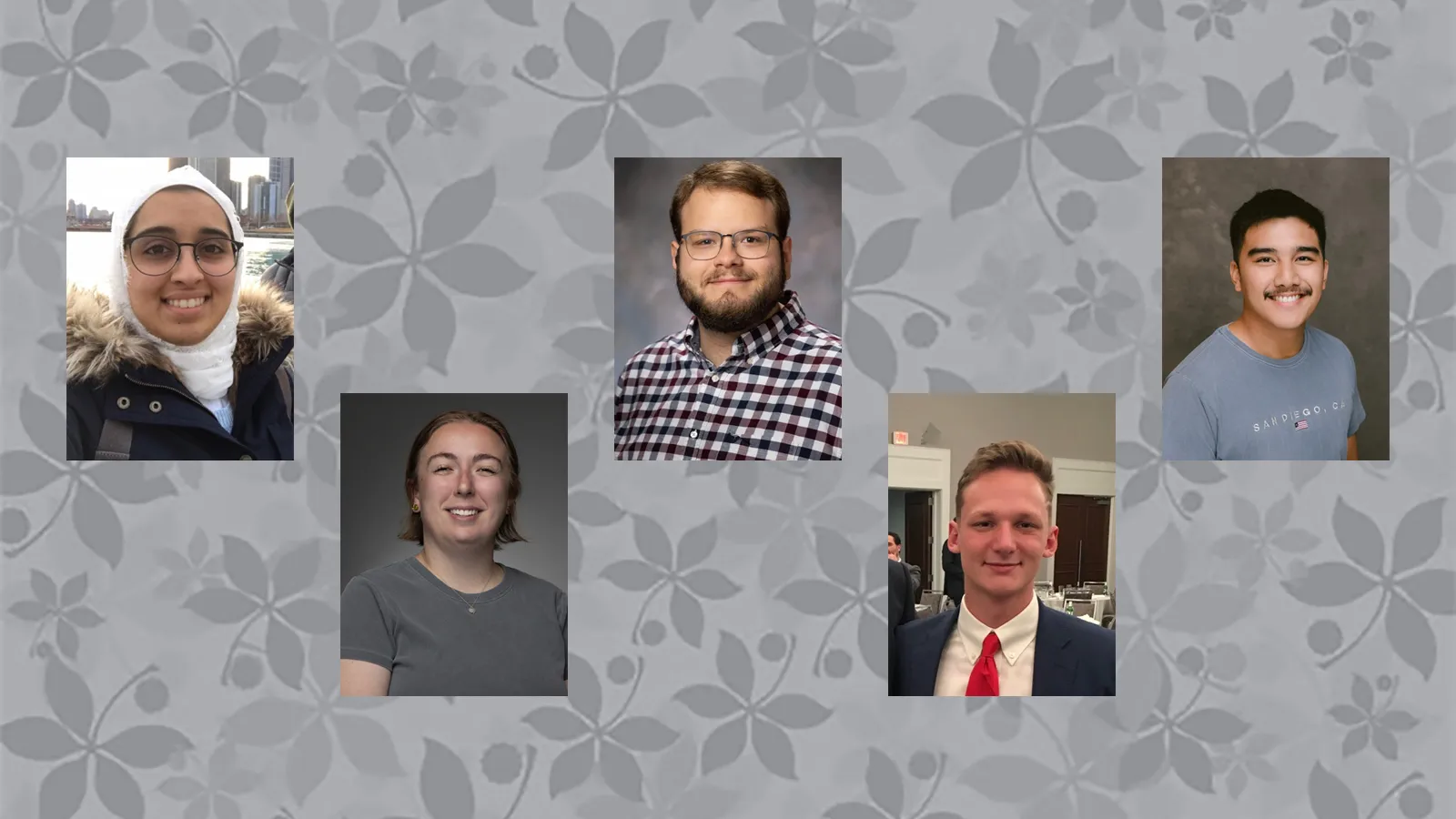 Headshots of Rabab AbuAlhasan, Clare Austin, Ben Gilbert, Adame Helton, and Ian Llaneza