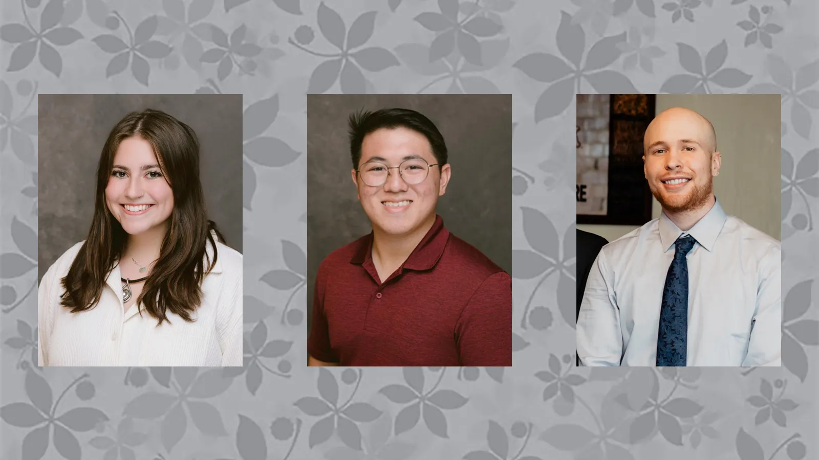 headshots of Olivia Basile, Gabby Javellana, and Nathen Zavada