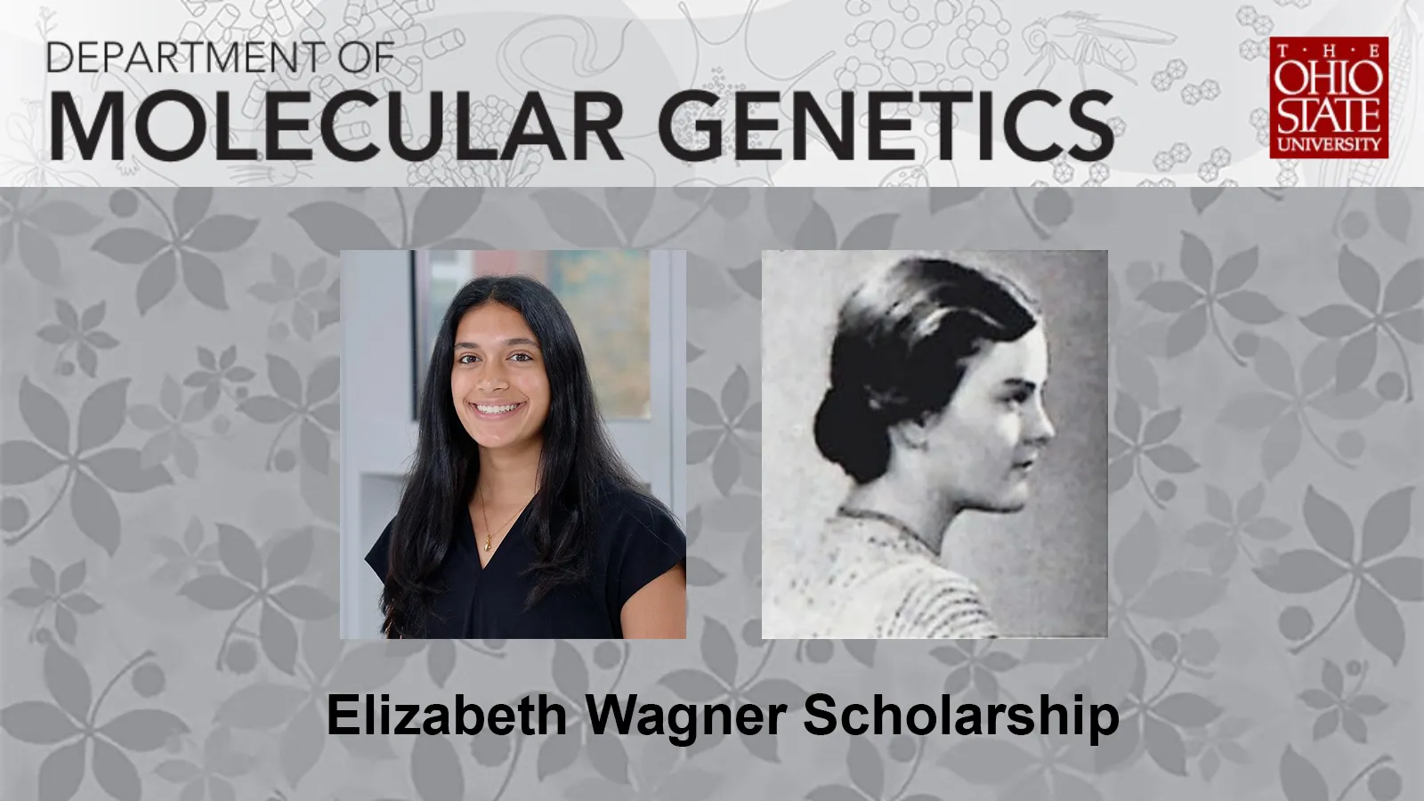 Scholarship announcement with headshots of Kavya Kudalkar and Elizabeth Wagner