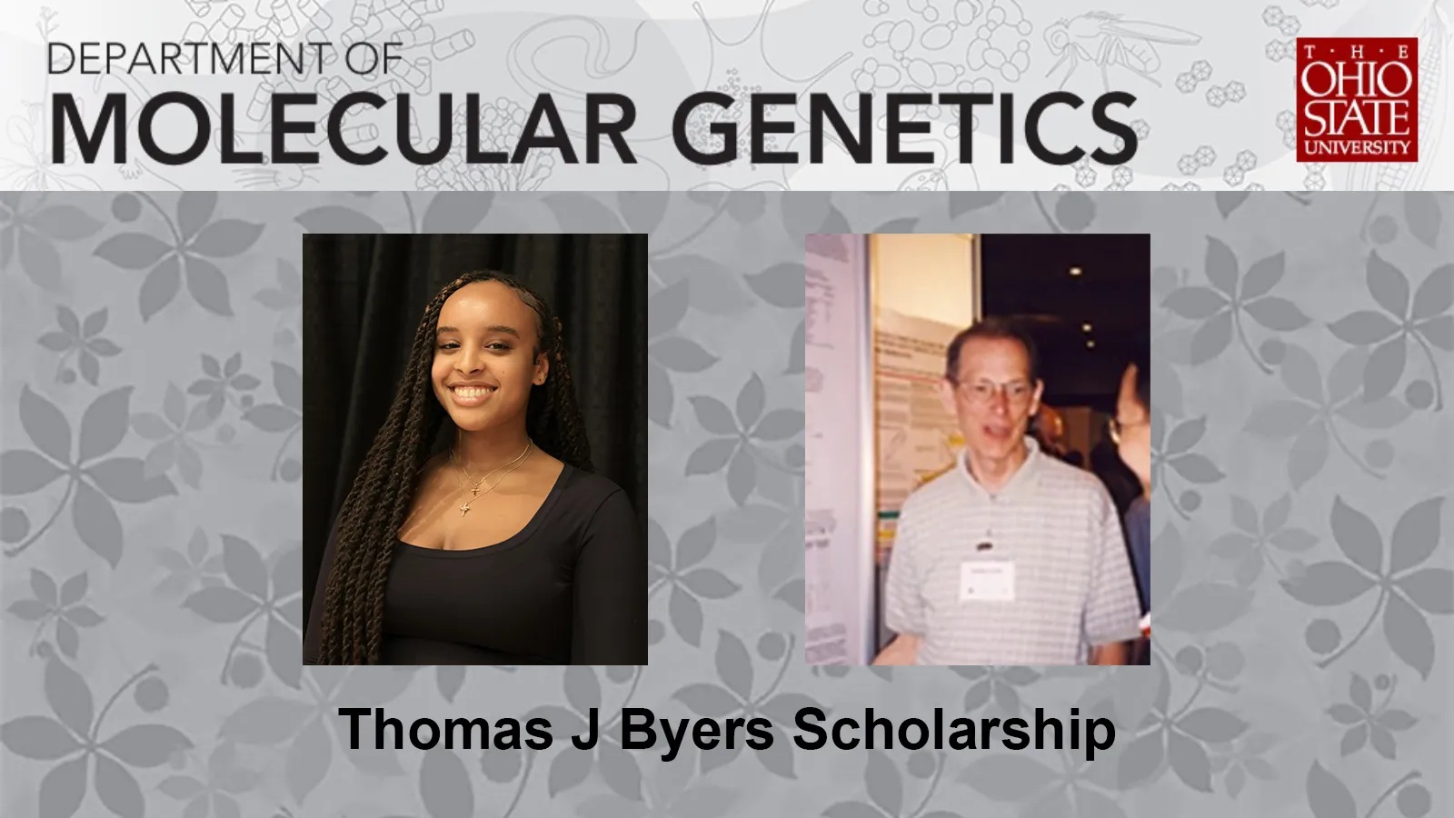 Announcement with headshots of Aden Tewodoros and Thomas Byers