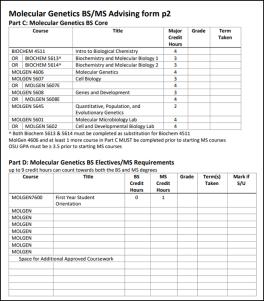 Sample Undergraduate Advising form page 2