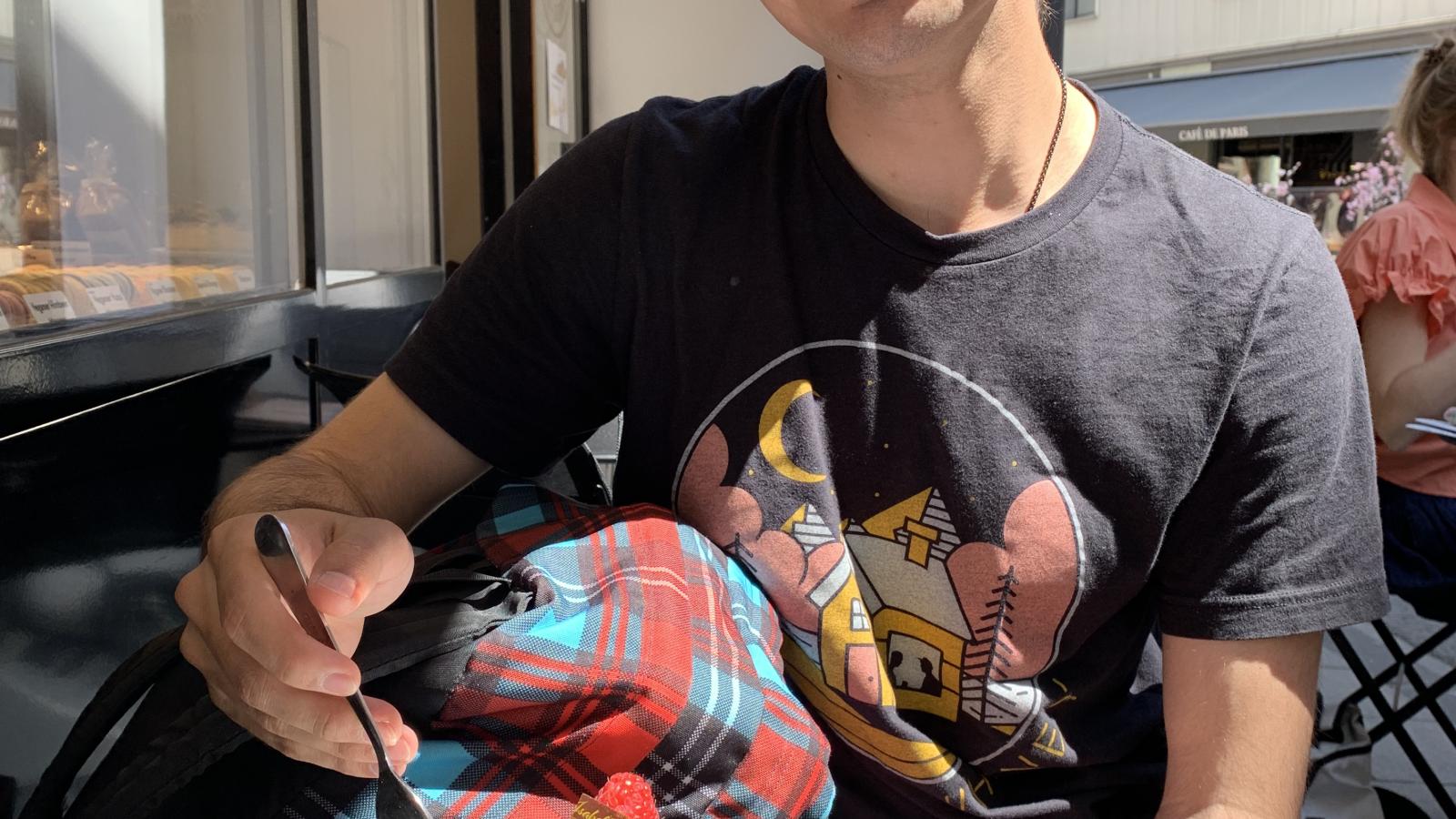 Mitchell Ticoras experiencing a decadent European pastry!
